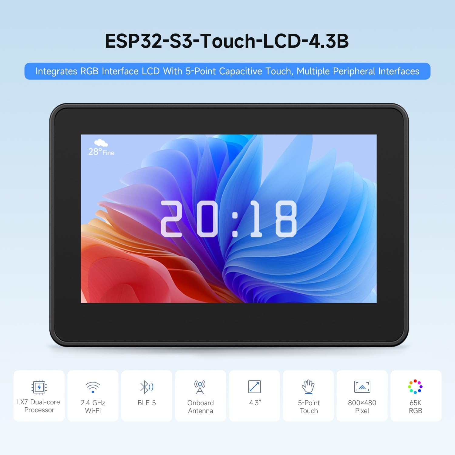 Lolin S3 - Waveshare ESP32-S3 4.3 pouces IPS écran