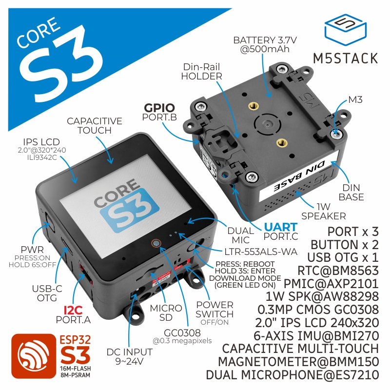 M5Stack Core2 - M5Stack Officiel ESP32-S3 Caméra IPS tactile